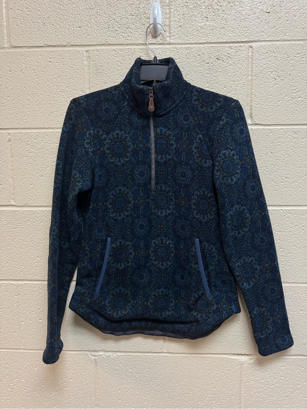 Quarter-Zip Patterned Pullover  - Dark Blue